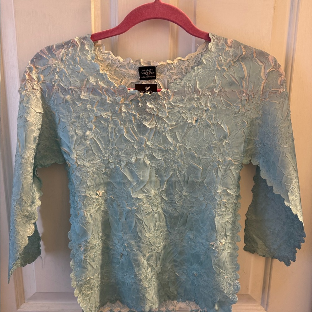 Elegant Light Blue Textured Blouse
